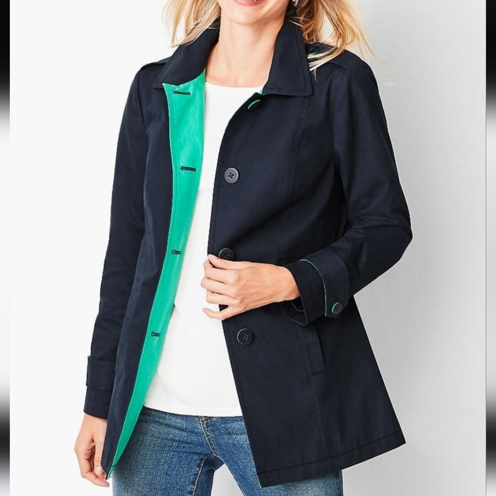 Talbots Lightweight Navy Button Front Jaccket Wit… - image 1